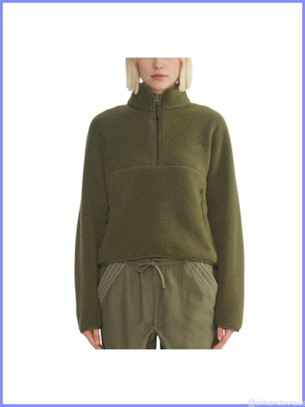 Sherpa Fleece Cropped Half Zip Pullover Sweatshirt with Pockets